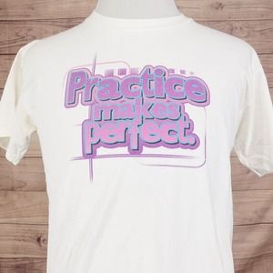 VINTAGE PRACTICE MAKES PERFECT I GUESS YOU FORGOT 2001 VOLLEYBALL TSHIRT M READ